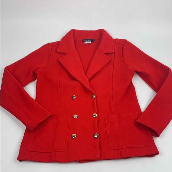 level 8 Jackets & Blazers - Level 8 Red Double-Breasted knit blazer Jacket Size Medium Gold buttons Pockets